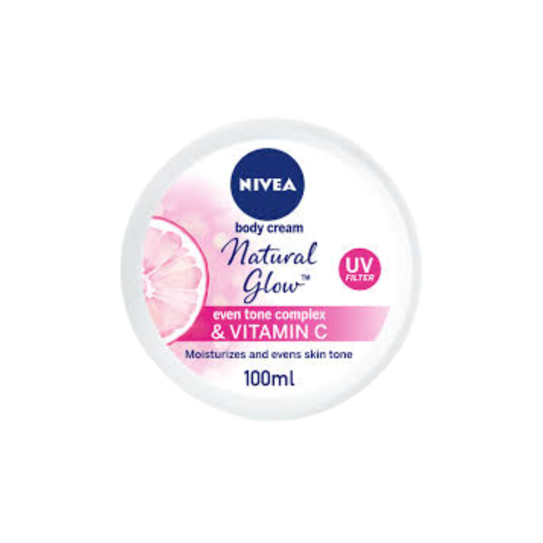 NIVEA Natural Glow Body Cream, Even Tone Complex & Vitamin C, All Skin Types, Jar 100ml