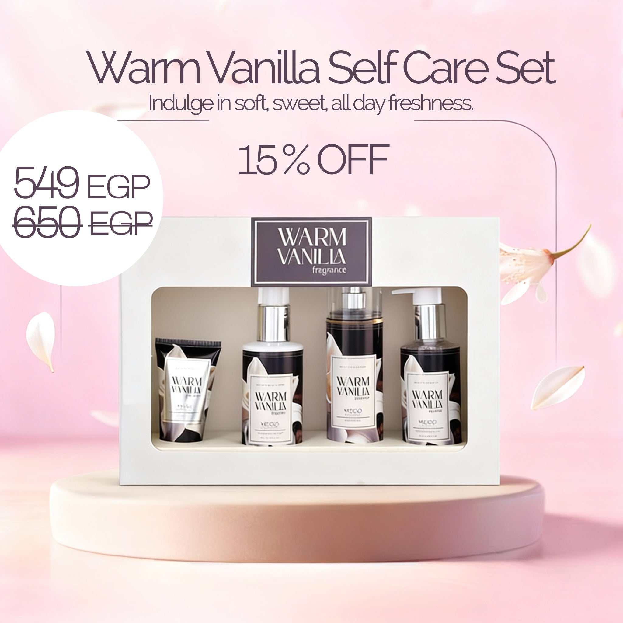 Warm Vanilla self care set with products 